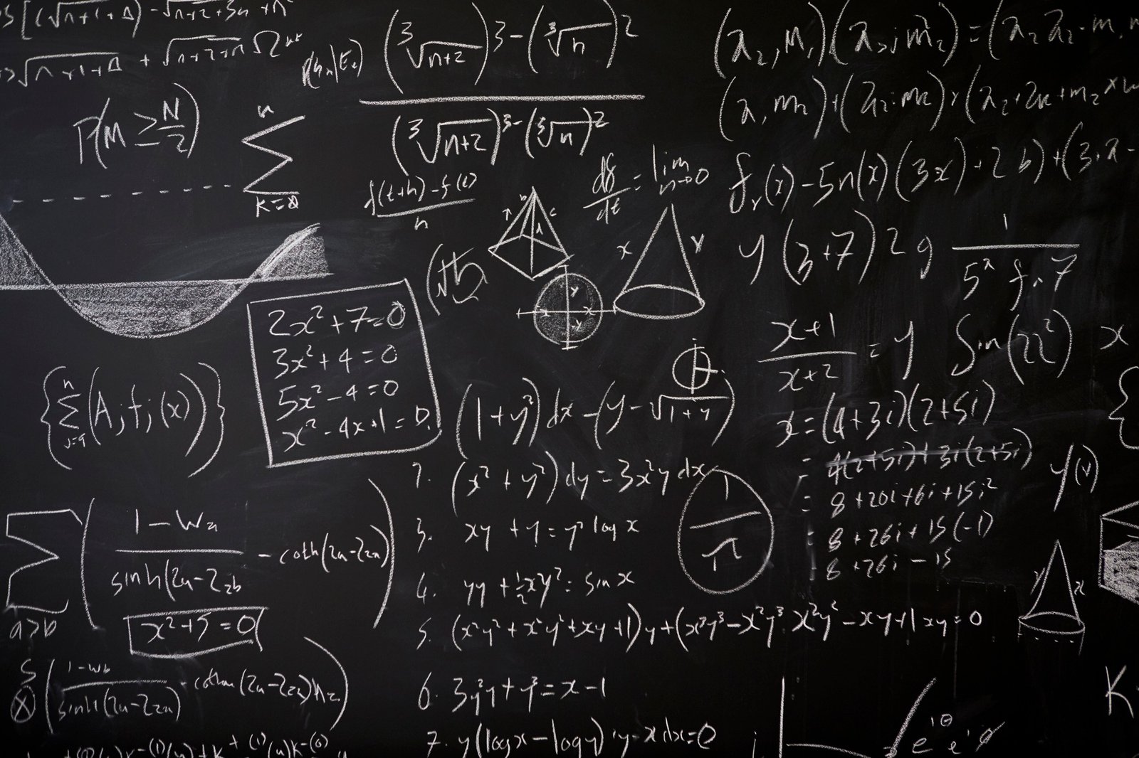 Blackboard with maths statistics, equations and ideas
